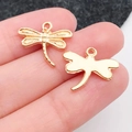 Pair of dragonfly jewelry pendants in gold finish showing front and back texture - Dragonfly Style A (11625) / Gold