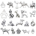 Set of 20 vintage silver alloy dog pendants featuring breeds, bones, and paw prints - Mixed 20 Styles Antique Silver Dog (SN857)