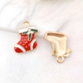 Kerstsok bedeltje van legering met rood email en strassteentjes voor DIY-sieraden - Emaille Rode Strass Kerstsok (8862)
