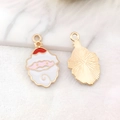 Ciondolo Babbo Natale in smalto e lega con base dorata per gioielli fai-da-te Natale - Smalto Testa Babbo Natale Strass Rosso e Bianco (8865)