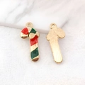 Ciondoli natalizi a forma di bastoncino di zucchero in metallo smaltato per gioielli DIY - Smalto Bastoncino di Zucchero di Natale Rosso e Verde (8866)