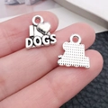 Détails recto-verso du pendentif en alliage I Heart Dogs argenté pour bijoux DIY - Style Cœur I Love Dogs (15563)