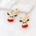 Ciondoli a renna di Natale in lega dorata e smalto per accessori di gioielli DIY - Testa di Cervo Natalizio in Smalto (8867)