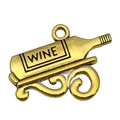 Detailed close-up of antique gold wine bottle charm with WINE text and hanging loop - Lying Wine Bottle Charm (20765) / 1 Piece (11x22mm) / Antique Gold