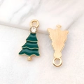 Ciondolo albero di Natale dorato con smalto verde e una pietra di zircone lucido - Smalto Albero di Natale Verde Strass (9903)