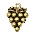 Detailed view of antique gold grape charm with leaf texture and ring for DIY jewelry - Fruit Grape Charm (20763) / 1 Piece (14x20mm) / Antique Gold
