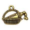 Macro detail of antique gold wine bottle basket charm with engraved WINE text - Wine Basket Charm (20752) / 1 Piece (19x14mm) / Antique Gold