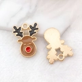 Ciondolo a renna di Natale in smalto con naso rosso e retro in metallo dorato - Testa di Renna di Natale in Smalto Marrone (10919)