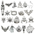 Set van antieke zilveren Halloween bedeltjes met spinnen en heksen voor DIY sieraden maken - Gemengde Halloween Elementen Collectie (SN863)