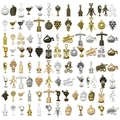 Assortiment de breloques vintage bouteille et tire-bouchon en finitions or, argent et bronze - Style Thème Vin Mélangé Cinq Couleurs