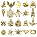 20pcs set of antique gold Halloween charms featuring skulls, spiders, and bats - Halloween Theme Mixed Styles (SN864)
