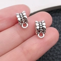 Antique silver grooved large hole beads with loops for DIY jewelry making - Horizontal Ribbed Bail (8279)