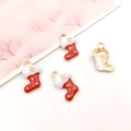 Ciondoli calze di Natale in lega con smalto rosso e bianco per creazione gioielli fai-da-te - Calza di Natale in Smalto Rosso (12513)