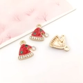 Ciondolo cappello di Natale rosso con strass festivi e base in lega dorata - Cappello di Natale in Smalto Rosso (12518)