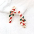 Ciondoli a forma di bastoncino di zucchero natalizio in lega per gioielli fai-da-te - Bastone di Natale in Smalto Rosso e Bianco (10917)