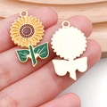 Colgante de girasol lindo en esmalte para joyería DIY con acabado en amarillo y verde - Colgante de Girasol Grande Individual (19208)