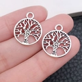 Detailed view of antique silver tree of life charms for DIY jewelry making and crafts - Ancient Silver Round Tree of Life (17328)
