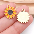 Colgante de girasol esmaltado en naranja y amarillo para crear joyas artesanales - Colgante de Girasol Pequeño Individual (19209)