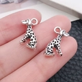 Pair of retro silver Dalmatian dog pendants with black spots for DIY necklace jewelry - Antique Silver Puppy (3344)
