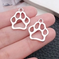 Silver hollow paw print alloy charm pendant for DIY necklace and bracelet jewelry making - Antique Silver Hollow Paw (7113)