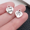 Silver heart pendant with 'my Dog' engraving and red heart for pet jewelry DIY - Antique Silver Heart MyDog (7277)