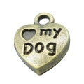 Antique bronze heart pendant featuring my DOG engraving for DIY jewelry making - Antique Bronze Heart My Dog Style (5031)