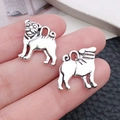 Paire de pendentifs carlin en argent vintage pour bijoux DIY et colliers - Style Chien (9813)