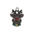 Christmas reindeer charm with red nose and green collar in enamel alloy for jewelry making - Brown Christmas Reindeer (12632)