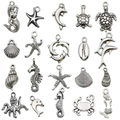 20pcs vintage silver ocean theme charms with mermaid starfish and seashell for DIY jewelry - Marine Series Collection (SN881)