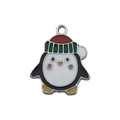 Cartoon penguin alloy charm with Christmas hat and colorful oil drop finish - Black White Christmas Penguin (12638)