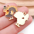 Colgante de pavo de Acción de Gracias en esmalte con reverso dorado para joyas DIY - Colgante de Pavo con Cola Colorida Individual (19215)