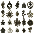 Set of 20 antique bronze flower charms including roses and sunflowers for DIY jewelry making - Mixed Styles (SN877)