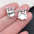 Silberne Schlagzeug-Anhänger für Schmuck mit Noten und DIY-Lünetten-Basis - Antiksilber Schlagzeug (15559)