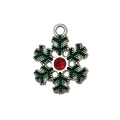 Silver snowflake charm with green enamel coating and central red crystal gemstone - Green Bright Silver Snowflake (14312)