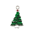 Christmas tree charm with green enamel coating and red star on silver metal base - Green Bright Silver Xmas Tree (14313)