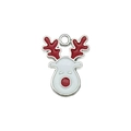 Silver alloy reindeer charm with red enamel and antlers for Christmas DIY jewelry - White Reindeer Head (19642)