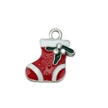 Christmas stocking charm with red enamel and sparkling rhinestones for DIY jewelry making - Red Christmas Sock (19643)