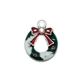 Christmas wreath alloy pendant with red bow and crystal for DIY jewelry making - Green Christmas Wreath (19647)