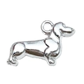 Polished silver-tone dachshund dog charm for DIY necklaces and bracelet jewelry - Short-legged Dog Style (20543)