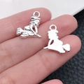 Silver alloy wizard riding broom pendant charm for DIY Halloween jewelry making - Witch Style (20115) / Bright Silver