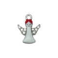 Blue and white enamel angel pendant with red hair and rhinestone wings charm - White Christmas Angel (19649)