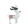 Christmas reindeer charm with white enamel and red dots on silver alloy base - White Christmas Reindeer (19650)