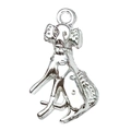 Polished silver alloy sitting dog charm with top ring for DIY jewelry making - Sitting Dog Style (20546)