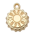 Ciondolo a tappo di bottiglia in oro KC con incisione BEER per creazione di gioielli - Tappo di Bottiglia Rotondo BEER (20810)