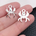Antique silver spider pendant charm for Halloween DIY jewelry making with top ring - Spider Style (20117) / Bright Silver