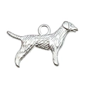 Polished silver alloy dog shaped pendant with realistic fur texture and top ring - Golden Retriever Style (20547)