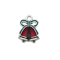Christmas double bell pendant with red and green enamel in silver finish alloy - Red Double Bell (19652)
