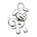 Silver puppy dog pendant for DIY jewelry making featuring a bright metallic finish - Smiling Dog Style (20548)