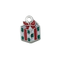 Checkered gift box pendant in red and green enamel for Christmas charm bracelets - Green Gift Box (19653)