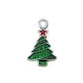 Silver Christmas tree charm with green enamel coating and red star for DIY bracelets - Green Christmas Tree (19655)